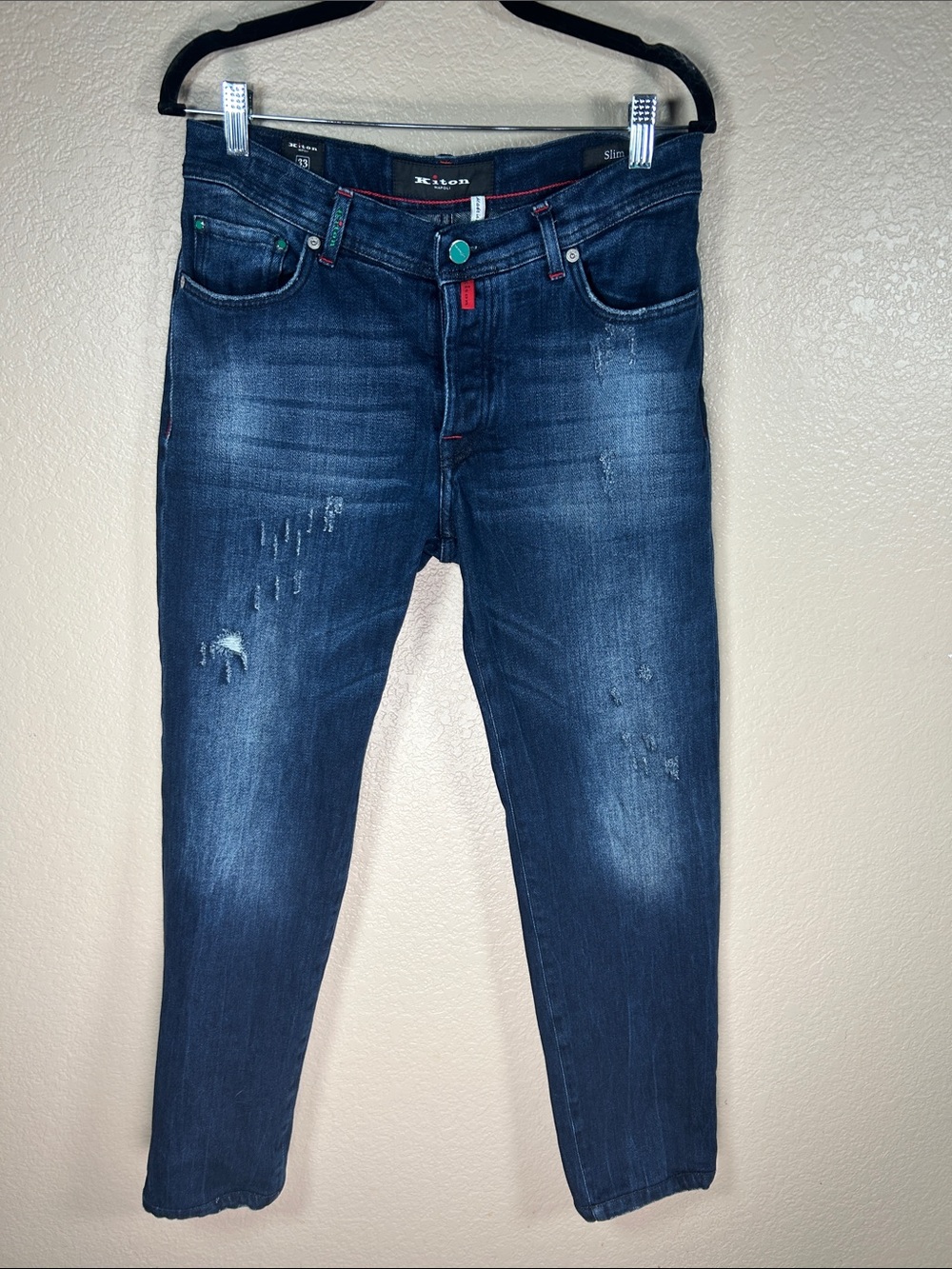 Kiton Women’s Dark Distressed Slim Fit Jeans Size 33 Luxury Italian Designer
